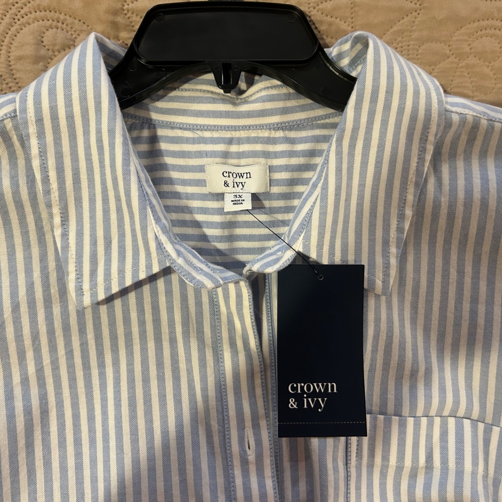 Crown & Ivy dress.  Blue and white pinstripe.  Such a clean look.